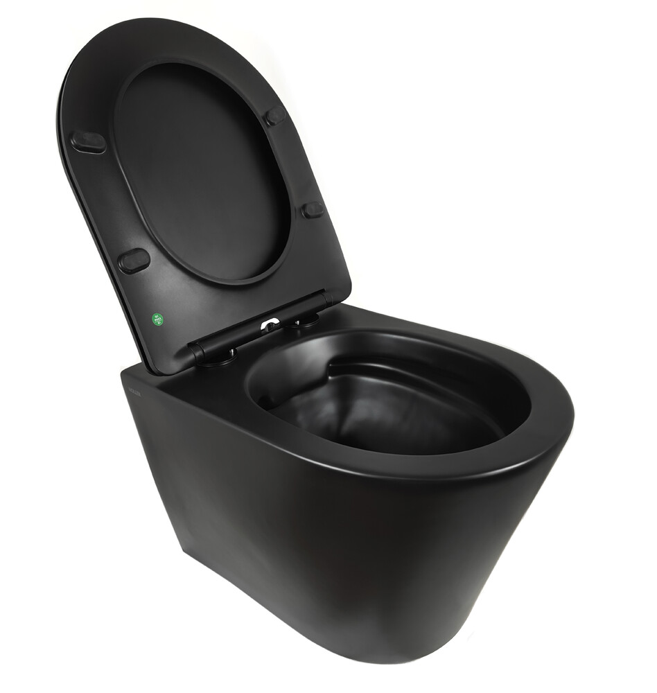  Унитаз подвесной безободковый HOLLER SHELL MB (480*365*360мм, сиденье дюропласт, микролифт) черный матовый