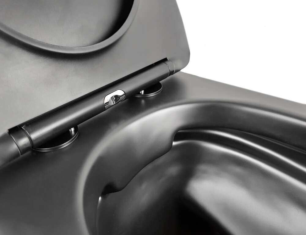  Унитаз подвесной безободковый HOLLER SHELL MB (480*365*360мм, сиденье дюропласт, микролифт) черный матовый