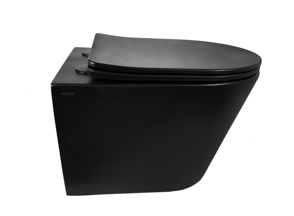  Унитаз подвесной безободковый HOLLER SHELL MB (480*365*360мм, сиденье дюропласт, микролифт) черный матовый