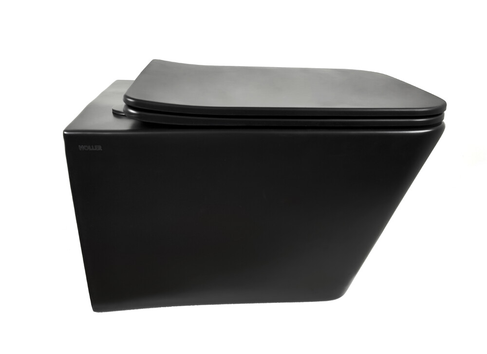 Унитаз подвесной безободковый HOLLER BLOCK MB (520*340*355мм, сиденье дюропласт, микролифт) черный матовый