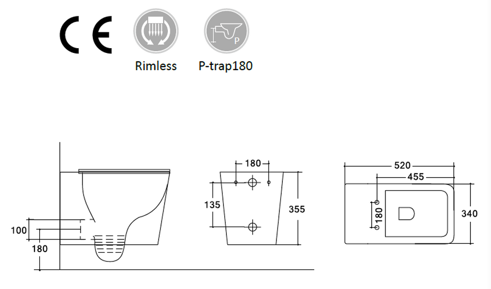 Унитаз подвесной безободковый HOLLER BLOCK MB (520*340*355мм, сиденье дюропласт, микролифт) черный матовый