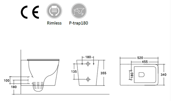 Унитаз подвесной безободковый HOLLER BLOCK MB (520*340*355мм, сиденье дюропласт, микролифт) черный матовый