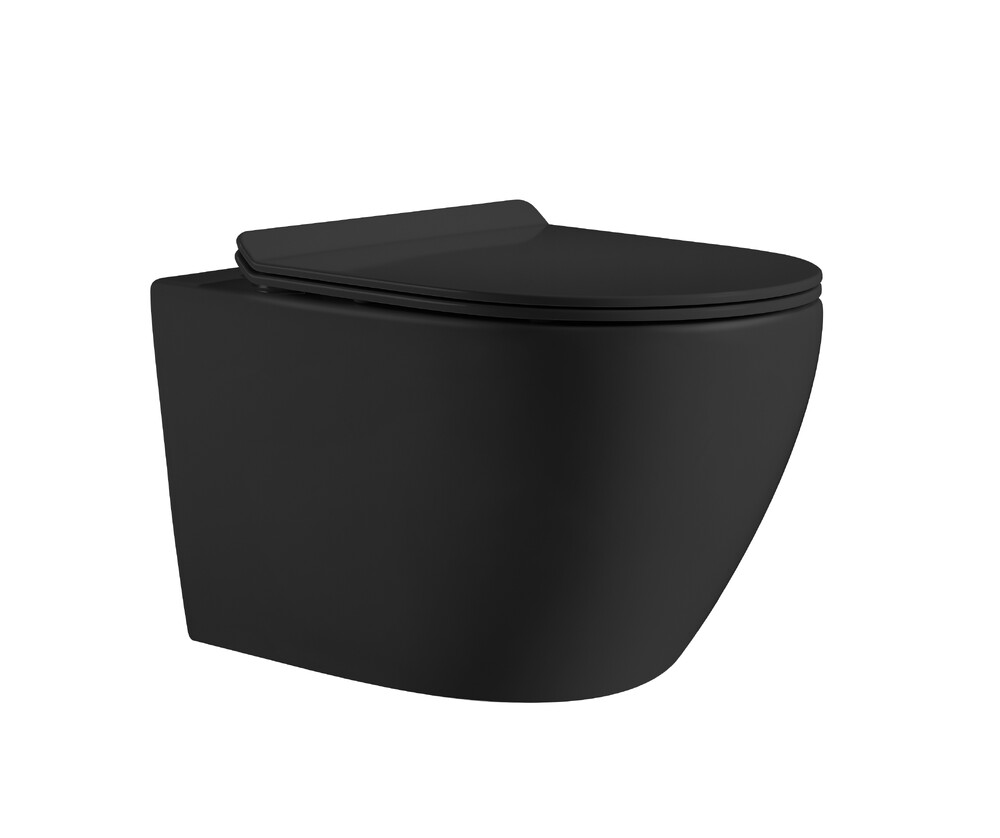  Унитаз подвесной безободковый HOLLER WALL MB (530*360*350мм, сиденье дюропласт, микролифт) черный матовый