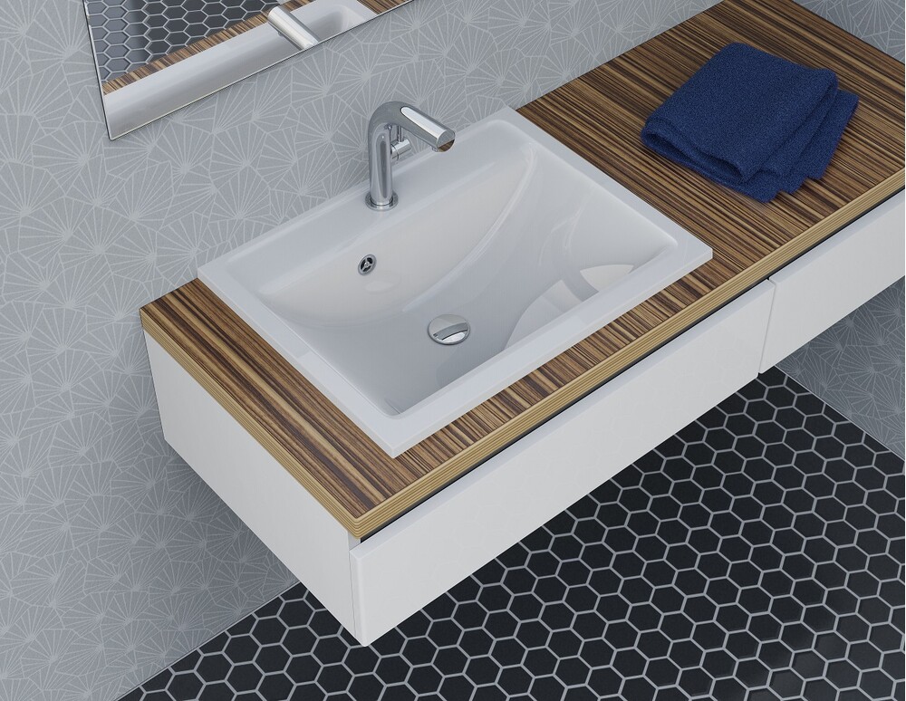 Мебельный умывальник SANTREK AQUA Stone 600 С БОРТИКОМ с отверстием под смеситель 600*450*160  (РВ_601)