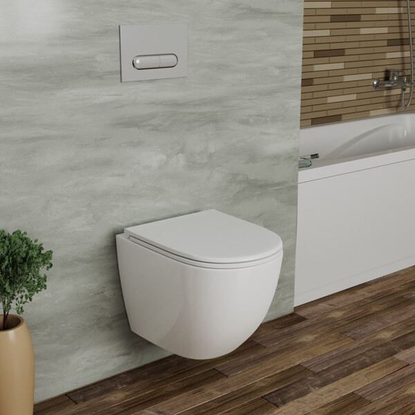 Унитаз подвесной безободковый D&K Matrix DT1396516, 490*370*360мм, сиденье микролифт, белый,   смыв "Торнадо"