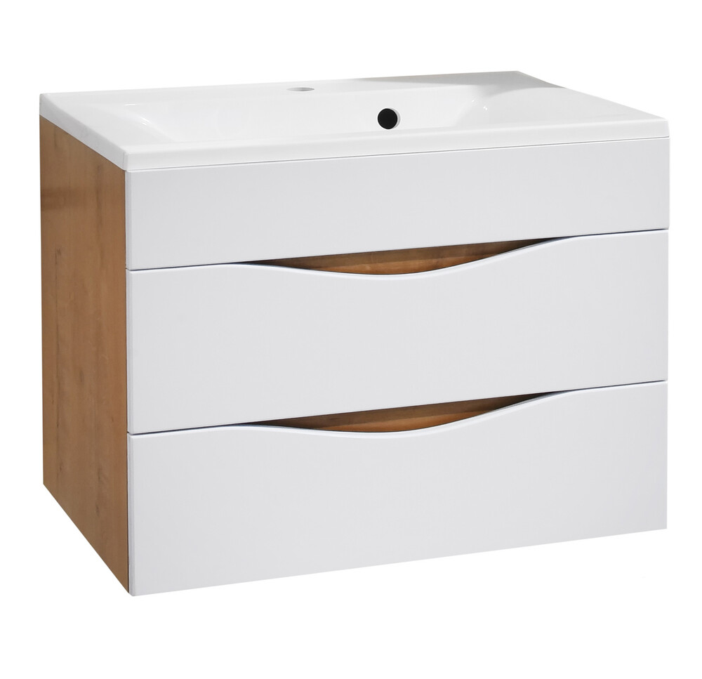 Подстолье подвесное SANTREK HOME "Ариель-80" (Белый глянец/Дуб бунратти) 2 ящика под умывальник "Paola Elegante 80" 796х525х447