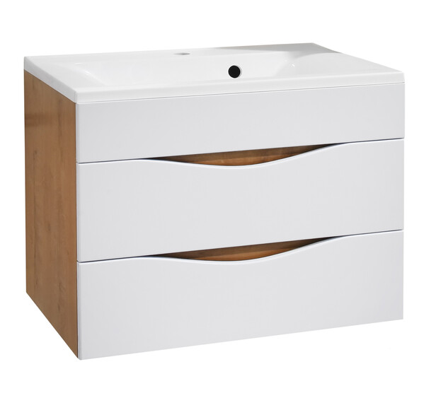 Подстолье подвесное SANTREK HOME "Ариель-80" (Белый глянец/Дуб бунратти) 2 ящика под умывальник "Paola Elegante 80" 796х525х447