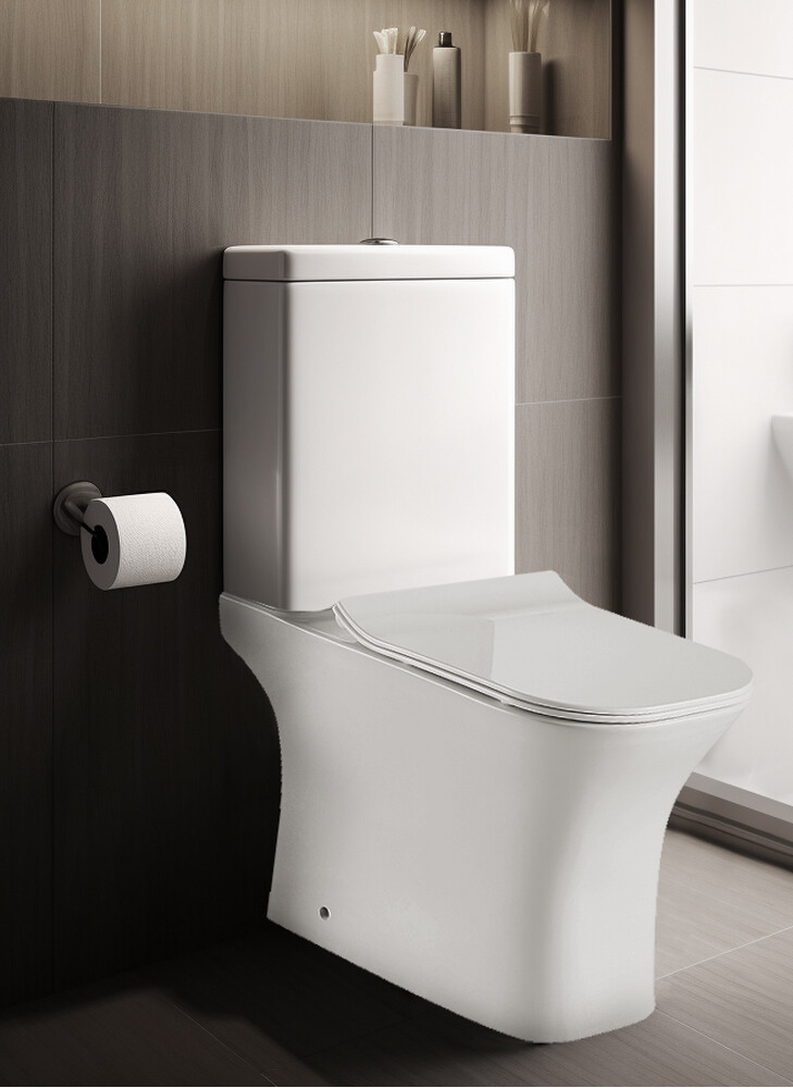 Унитаз-компакт безободковый HOLLER TOKO (650*340*770мм, сиденье дюропласт с микролифтом, арматура 2-х режимная)  (2 места) белый