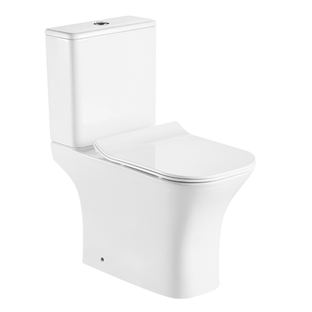 Унитаз-компакт безободковый HOLLER TOKO (650*340*770мм, сиденье дюропласт с микролифтом, арматура 2-х режимная)  (2 места) белый