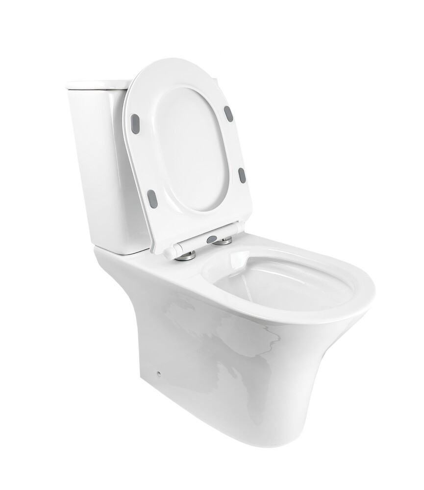 Унитаз-компакт безободковый HOLLER LAN  (650*340*770мм, сиденье дюропласт с микролифтом, арматура 2-х режимная)  (2 места) белый