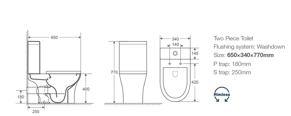 Унитаз-компакт безободковый HOLLER LAN  (650*340*770мм, сиденье дюропласт с микролифтом, арматура 2-х режимная)  (2 места) белый