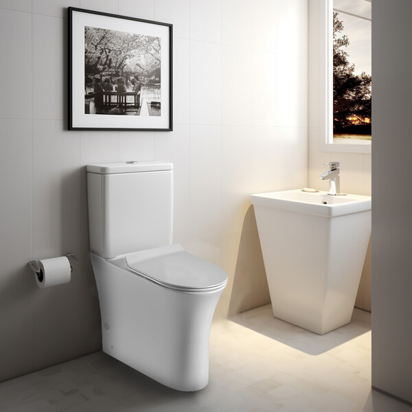 Унитаз-компакт безободковый HOLLER PORT  (645*380*840мм, сиденье дюропласт с микролифтом, арматура 2-х режимная)  (2 места/монокороб) белый