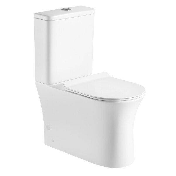 Унитаз-компакт безободковый HOLLER PORT  (645*380*840мм, сиденье дюропласт с микролифтом, арматура 2-х режимная)  (2 места/монокороб) белый