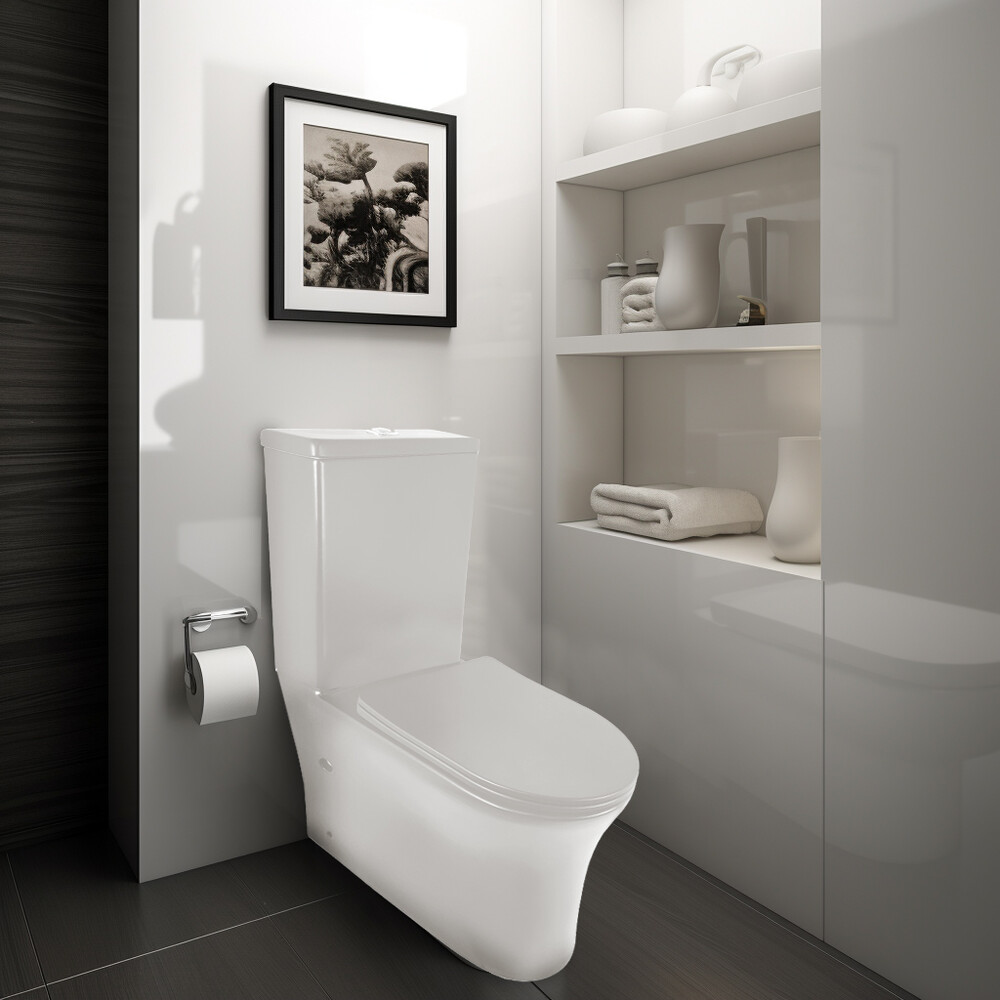 Унитаз-компакт безободковый HOLLER SIT  (620*370*820мм, сиденье дюропласт с микролифтом, арматура 2-х режимная)  (2 места) белый