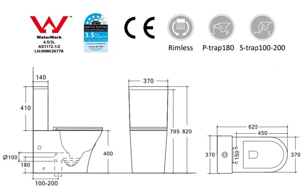 Унитаз-компакт безободковый HOLLER SIT  (620*370*820мм, сиденье дюропласт с микролифтом, арматура 2-х режимная)  (2 места) белый