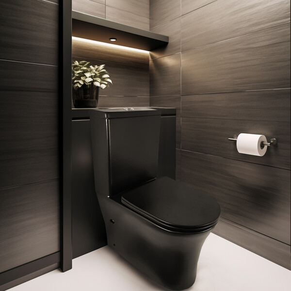 Унитаз-компакт безободковый HOLLER SIT MB (620*370*820мм, сиденье дюропласт с микролифтом, арматура 2-х режимная)  (2 места) черный матовый