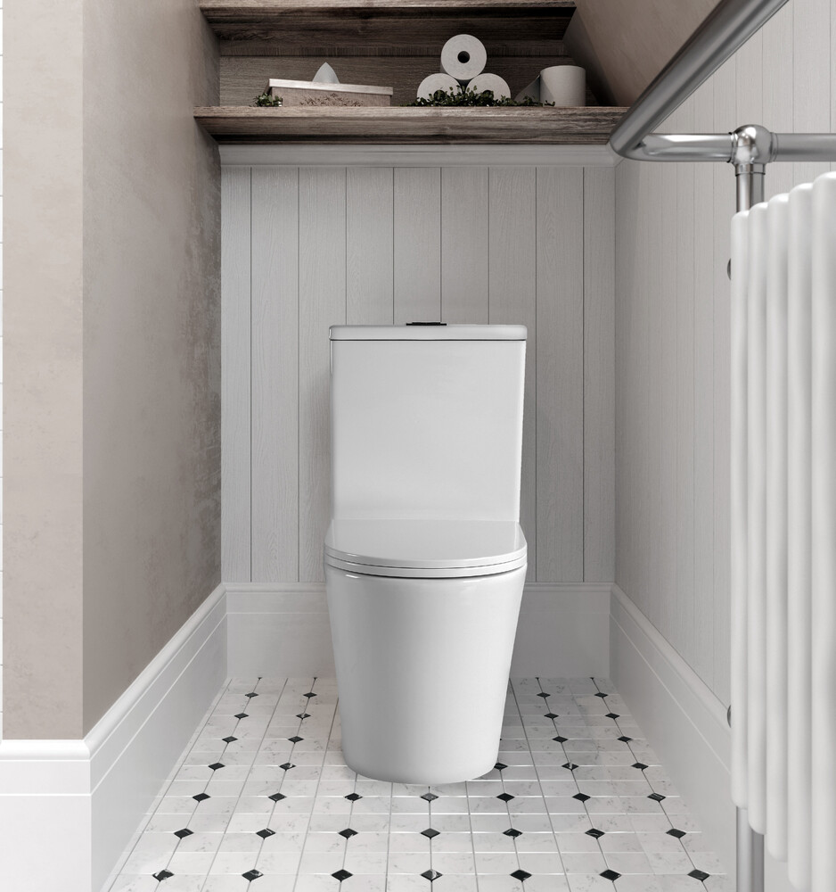 Унитаз-компакт безободковый HOLLER SLIM  (620*360*820мм, сиденье дюропласт с микролифтом, арматура 2-х режимная)  (2 места) белый