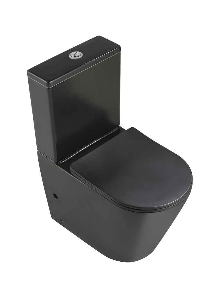 Унитаз-компакт безободковый HOLLER SLIM MB (620*360*820мм, сиденье дюропласт с микролифтом, арматура 2-х режимная)  (2 места) черный матовый