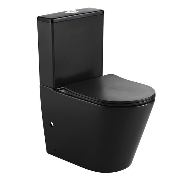 Унитаз-компакт безободковый HOLLER SLIM MB (620*360*820мм, сиденье дюропласт с микролифтом, арматура 2-х режимная)  (2 места) черный матовый