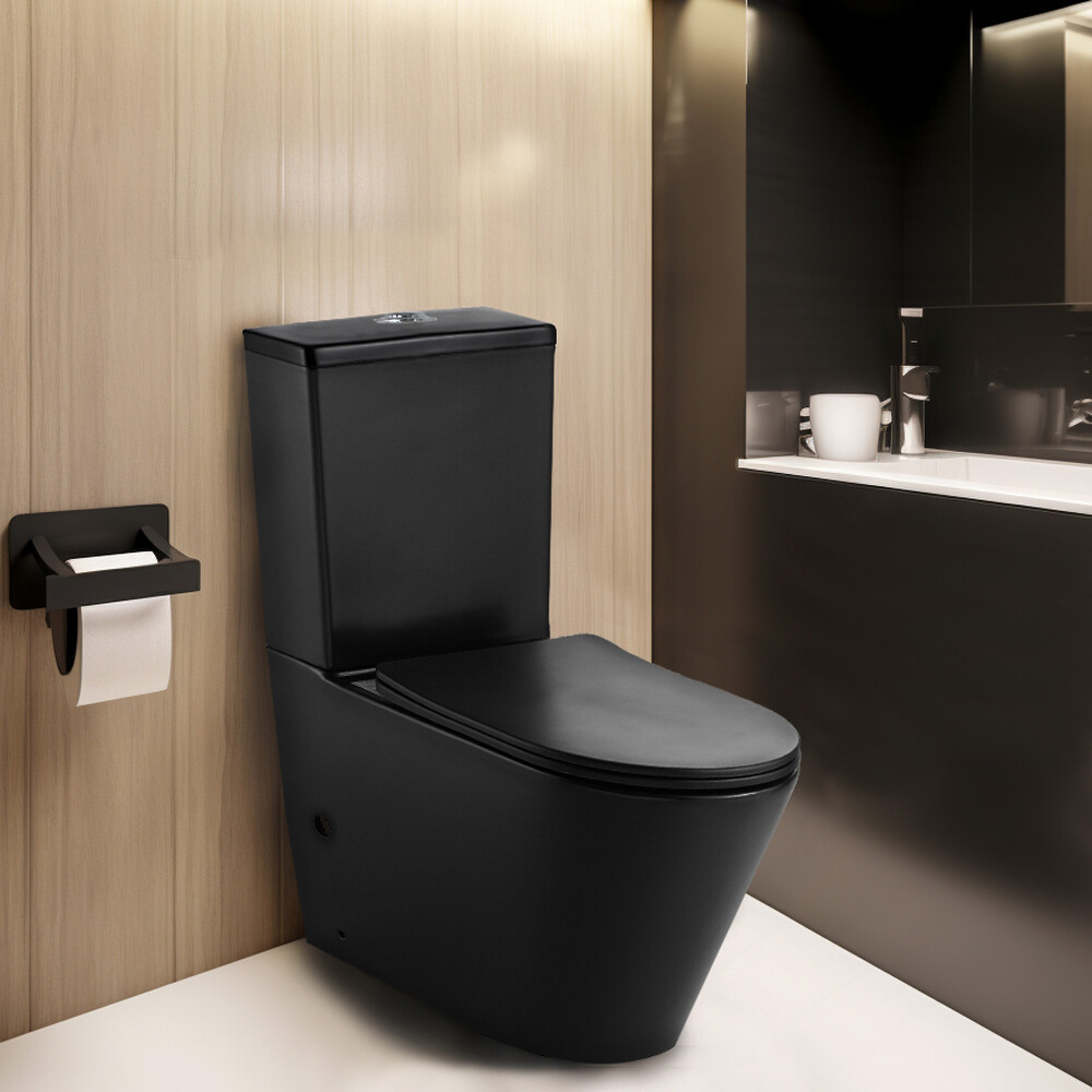 Унитаз-компакт безободковый HOLLER SLIM MB (620*360*820мм, сиденье дюропласт с микролифтом, арматура 2-х режимная)  (2 места) черный матовый