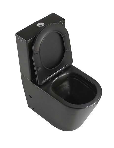 Унитаз-компакт безободковый HOLLER SLIM MB (620*360*820мм, сиденье дюропласт с микролифтом, арматура 2-х режимная)  (2 места) черный матовый