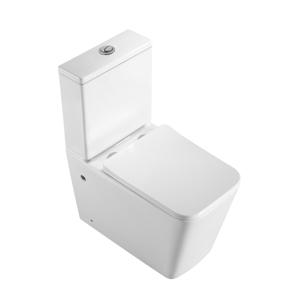 Унитаз-компакт безободковый HOLLER BOX  (640*340*830мм, сиденье дюропласт с микролифтом, арматура 2-х режимная)  (2 места) белый