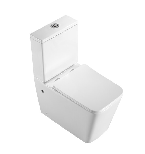 Унитаз-компакт безободковый HOLLER BOX  (640*340*830мм, сиденье дюропласт с микролифтом, арматура 2-х режимная)  (2 места) белый