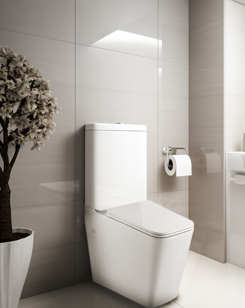 Унитаз-компакт безободковый HOLLER BOX  (640*340*830мм, сиденье дюропласт с микролифтом, арматура 2-х режимная)  (2 места) белый