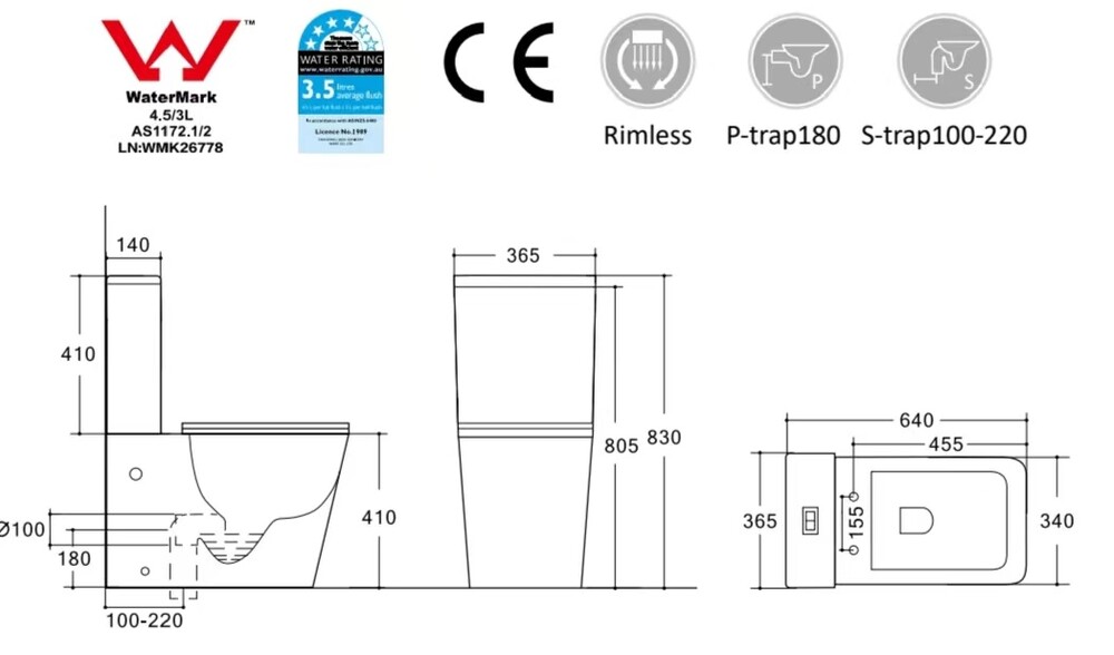 Унитаз-компакт безободковый HOLLER BOX  (640*340*830мм, сиденье дюропласт с микролифтом, арматура 2-х режимная)  (2 места) белый