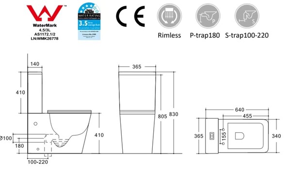Унитаз-компакт безободковый HOLLER BOX  (640*340*830мм, сиденье дюропласт с микролифтом, арматура 2-х режимная)  (2 места) белый