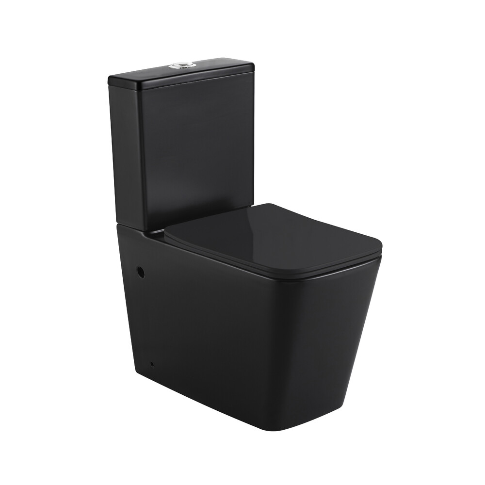 Унитаз-компакт безободковый HOLLER BOX MB (640*340*830мм, сиденье дюропласт с микролифтом, арматура 2-х режимная)  (2 места) черный матовый