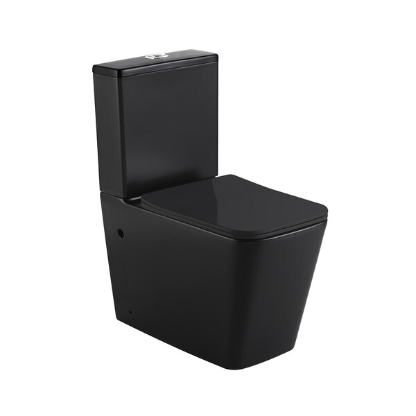 Унитаз-компакт безободковый HOLLER BOX MB (640*340*830мм, сиденье дюропласт с микролифтом, арматура 2-х режимная)  (2 места) черный матовый