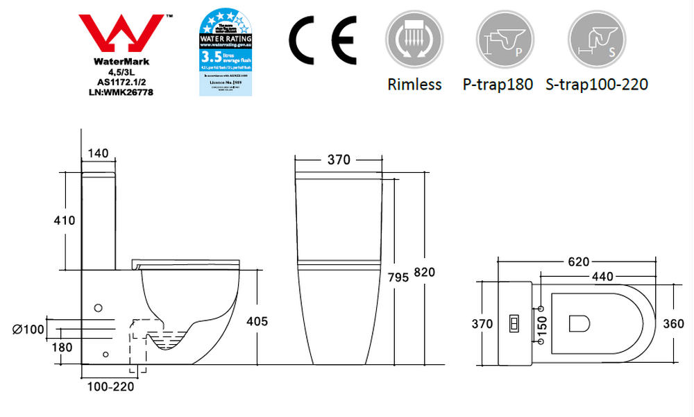 Унитаз-компакт безободковый HOLLER WEST  (620*360*820мм, сиденье дюропласт с микролифтом, арматура 2-х режимная)  (2 места) белый