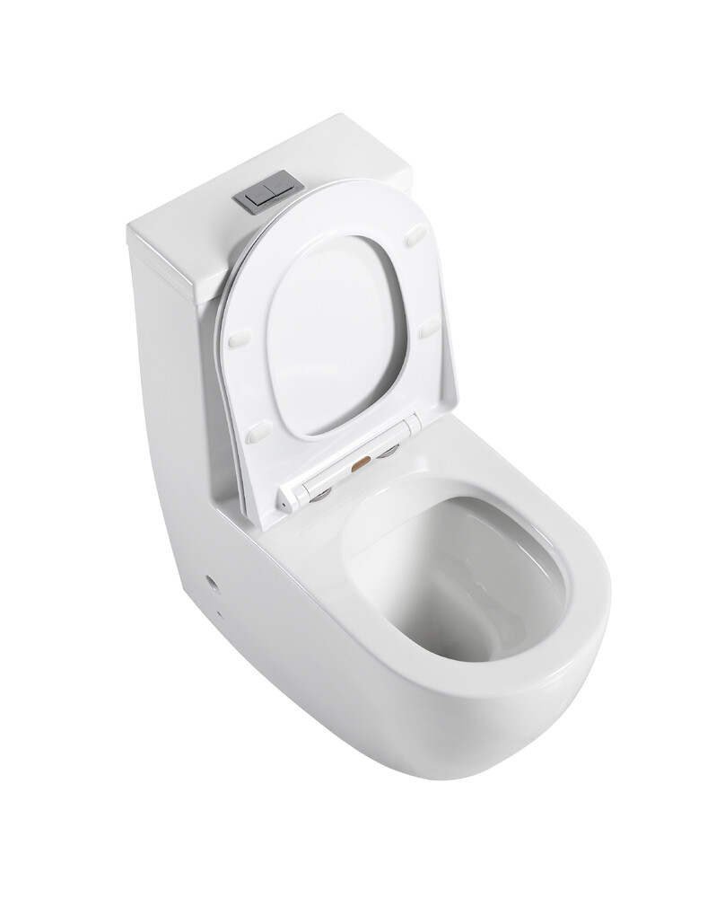 Унитаз-моноблок безободковый HOLLER МОНО (685*370*825мм, сиденье дюропласт с микролифтом, арматура 2-х режимная)  (1 место) белый