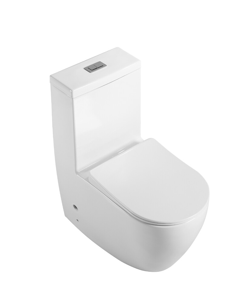 Унитаз-моноблок безободковый HOLLER МОНО (685*370*825мм, сиденье дюропласт с микролифтом, арматура 2-х режимная)  (1 место) белый