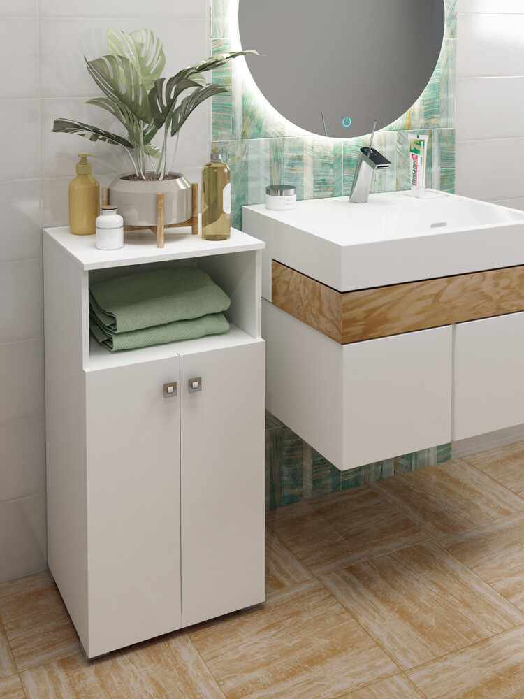 Тумба SANTREK HOME "Виола" (Белый глянец) 2 двери с НИШЕЙ 400х836х350