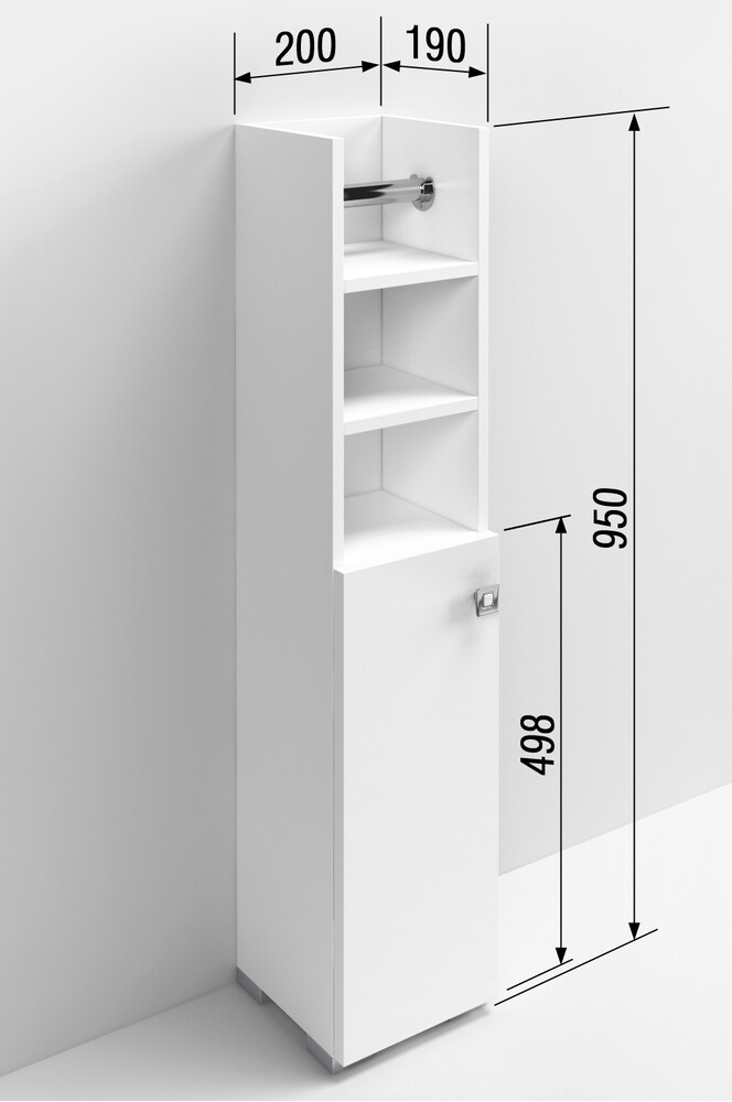 Пенал SANTREK HOME "Виола" (Белый глянец) 1 дверь 2 НИШИ с ВТУЛКОЙ Правый 200х950х190