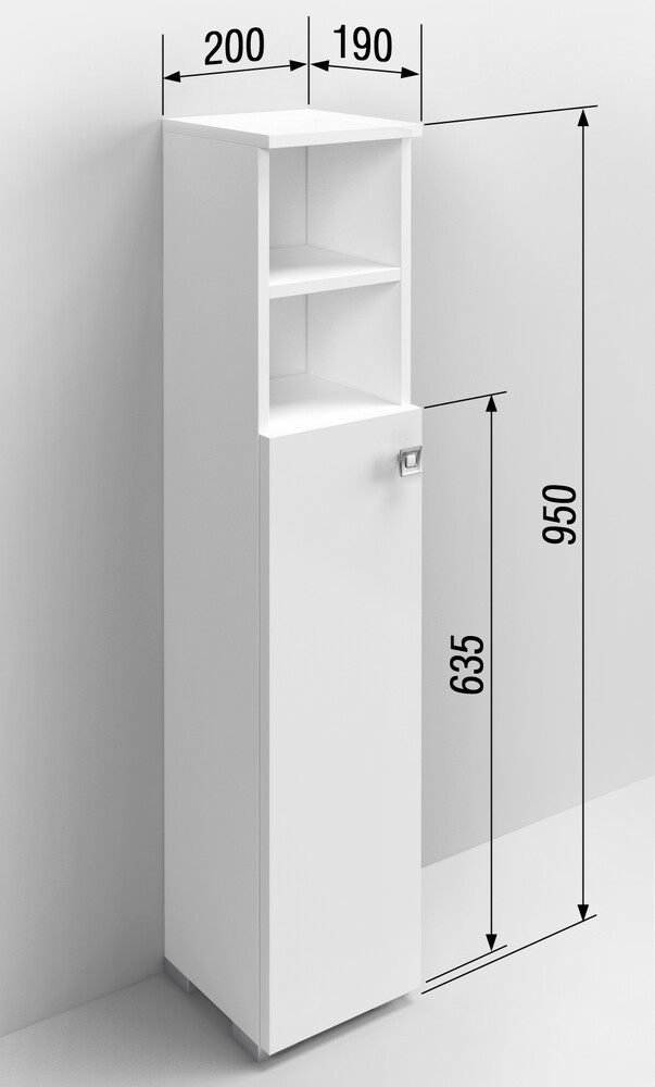 Пенал SANTREK HOME "Виола" (Белый глянец) 1 дверь 2 НИШИ Правый 200х950х190