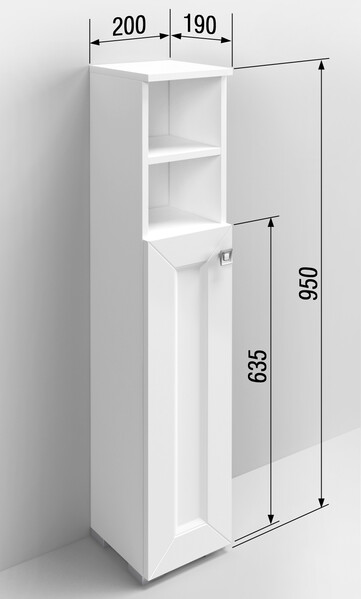 Пенал SANTREK HOME "Гранд" (Белый глянец) 1 дверь 2 НИШИ Правый 200х950х190