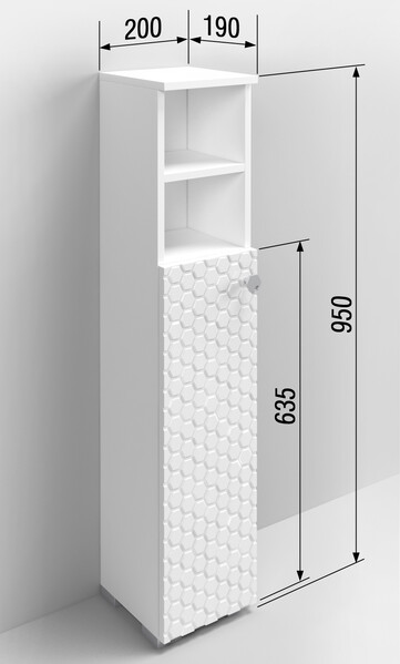 Пенал SANTREK HOME "Соната" (Белый глянец) 1 дверь 2 НИШИ Левый 200х950х190