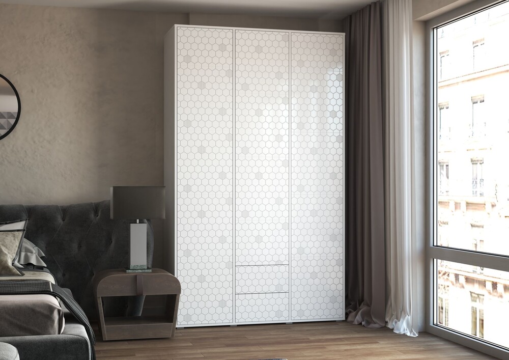 Шкаф Шарм 1350*2100*500 (3 двери+2 ящика) Белый/Белый (МДФ)