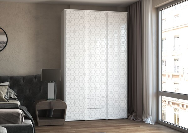 Шкаф Шарм 1350*2100*500 (3 двери+2 ящика) Белый/Белый (МДФ)