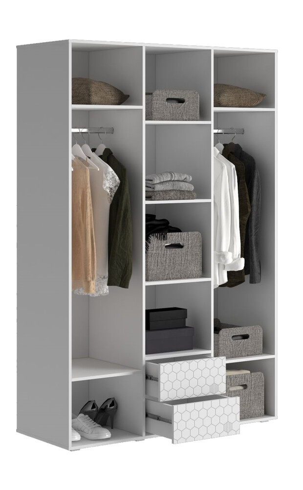 Шкаф Шарм с зеркалом 1350*2100*500 (3 двери+2 ящика) Белый/Белый (МДФ)