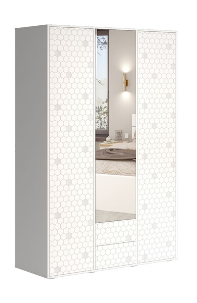 Шкаф Шарм с зеркалом 1350*2100*500 (3 двери+2 ящика) Белый/Белый (МДФ)