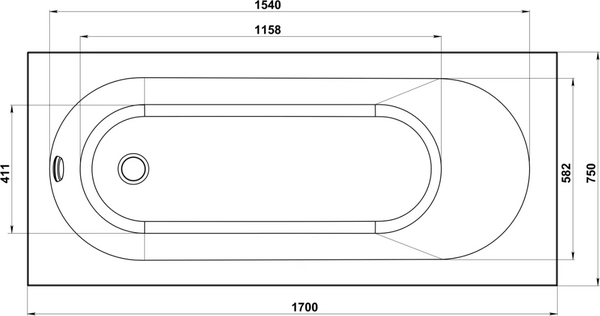 Ванна акрил BAS "ОРИОН-PRO" 170х75 BAS PROfessional 100% литьевой акрил в компл. с каркасом (без фолдона) БЕЗ АВТОСЛИВА