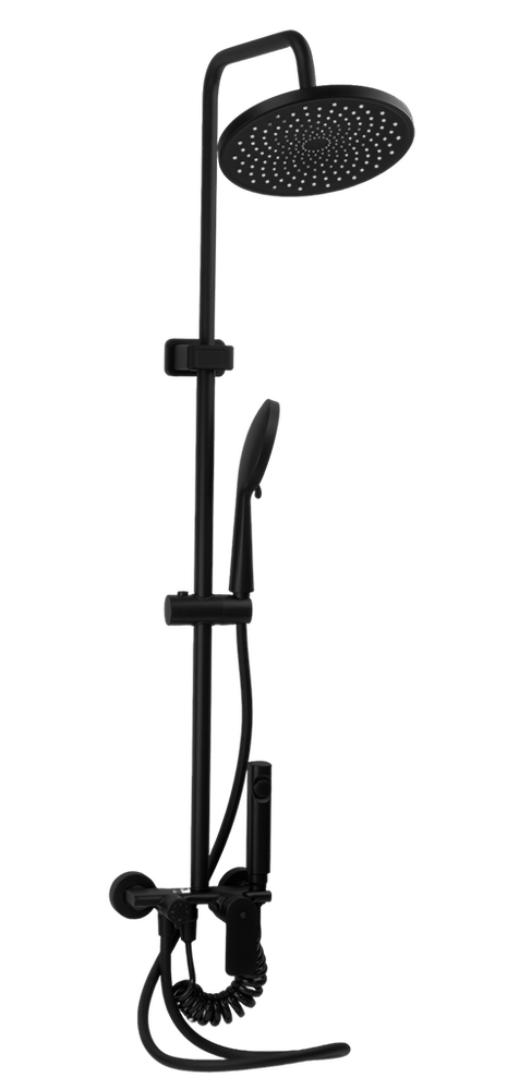 Душевая система SANTREK AQUA-1235 PRESTIGE (SAP-1235)  шар. d-35 с верхним душем, смесителем, гигиен лейкой (черный)