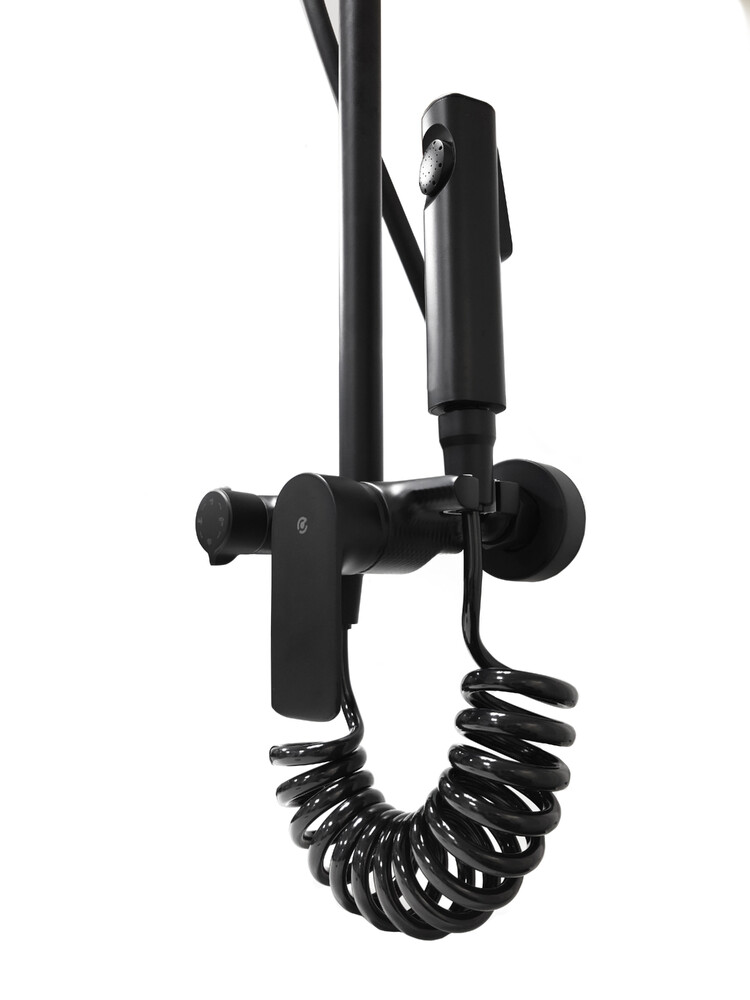 Душевая система SANTREK AQUA-1235 PRESTIGE (SAP-1235)  шар. d-35 с верхним душем, смесителем, гигиен лейкой (черный)