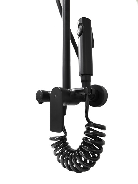 Душевая система SANTREK AQUA-1235 PRESTIGE (SAP-1235)  шар. d-35 с верхним душем, смесителем, гигиен лейкой (черный)