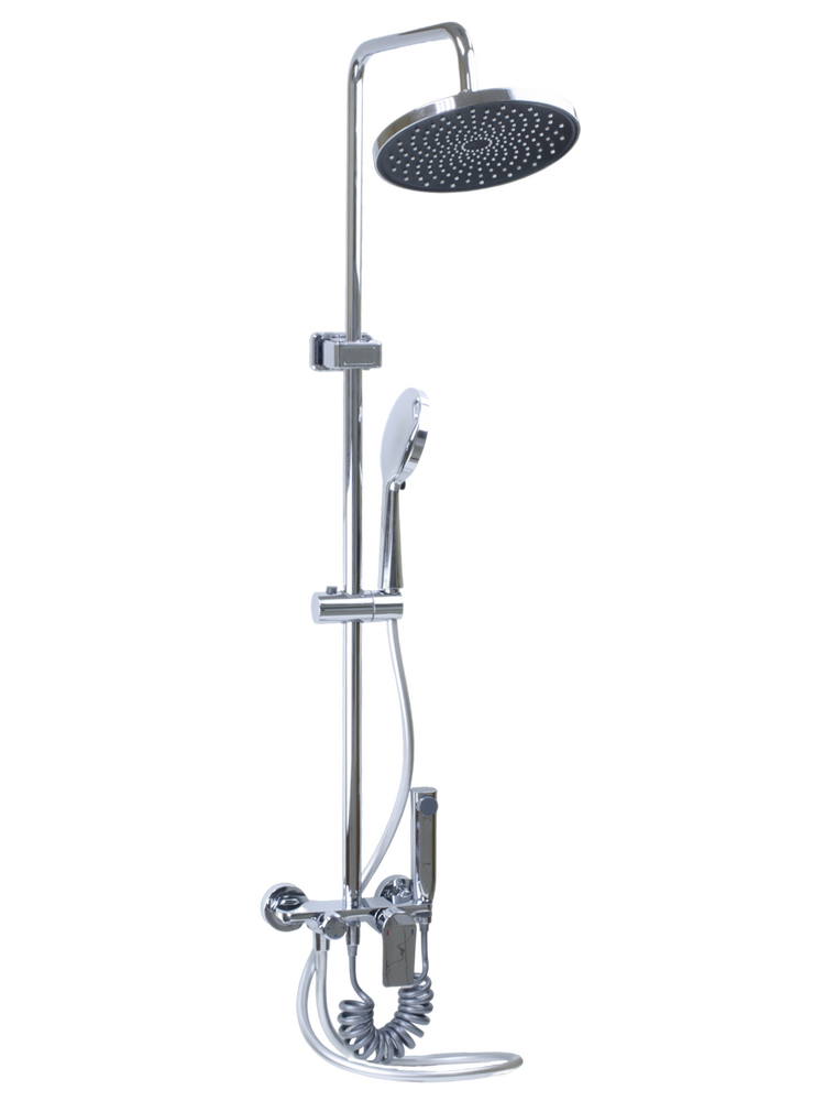 Душевая система SANTREK AQUA-1240 PRESTIGE (SAP-1240)  шар. d-35 с верхним душем, смесителем, гигиен лейкой (хром)