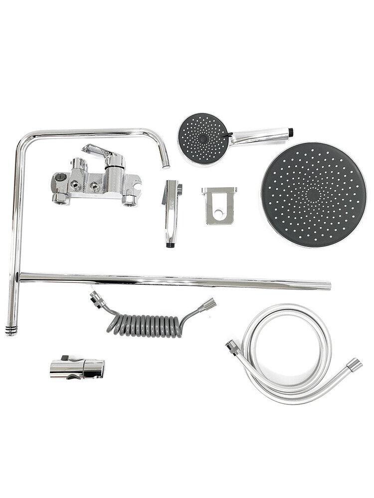 Душевая система SANTREK AQUA-1240 PRESTIGE (SAP-1240)  шар. d-35 с верхним душем, смесителем, гигиен лейкой (хром)